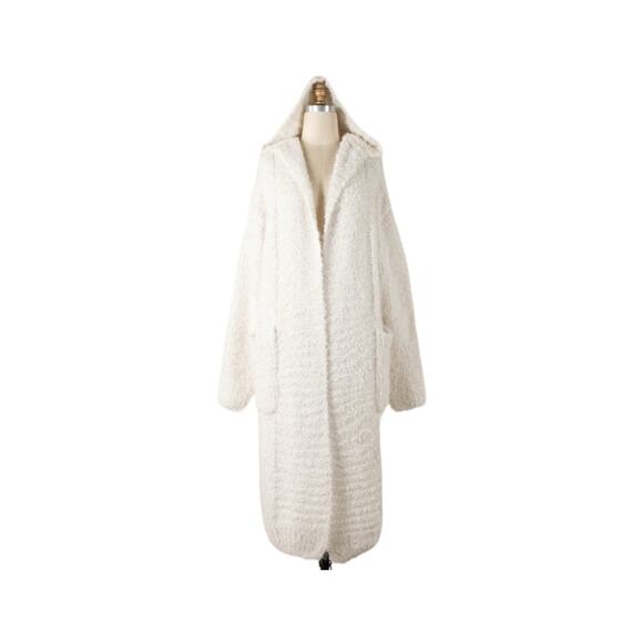 Womens Oversized Fuzzy Hooded Long Sleeve Maxi Cardigan Pockets Ivory Or Stone - Picture 1 of 15